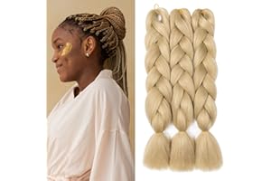 ‎GAIRYAN Gairyan 24" Jumbo Braids Extensions Kunsthaar zum Einflechten Haarverlängerungen 3 Bündel Ombre Synthetik Haar Braiding Zöpfe Flechten Extensions Box Braids Crochet Twists 300g (Natürliche Blondine)