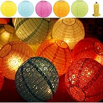 thumbnail image 2 of UKLL-Set Of 10 Paper Lanterns 6inches Variety Color Vibrant Led Lights Hollow Out Hanging Tassels Walking Sticks Dinner Birthday Party Decor Oval Shaped 2 of 14