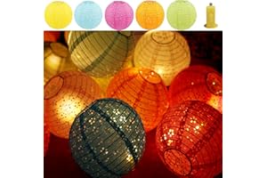 Qlisytpps Paper Lanterns with LED Lights 10 Colours Chinese Japanese Lantern Oriental Style Traditional Asian Bedroom Paper Lamp for Home Wedding Party Decoration 8 Inch (5pcs) Free 2 Spare Lights
