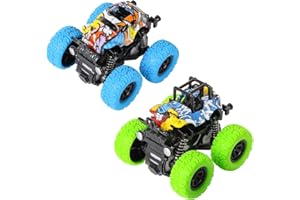 m zimoon Monster Inertia Truck, 2 Pack Off-road Vehicle Toy Four-Wheel Race Cars with 360 Degree Rotation, Toddler Car Toys Birthday Gift for 3 4 5 6 7 8 year old Kids Boys Girls (Blue+Green)