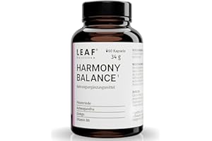 L E A F LEAF HARMONY BALANCE Kapseln mit Ashwagandha, Vitamin B6, Eisen | Vitamin B6 trägt zur Regulierung der Hormontätigkeit bei | Für 30 Tage (60 Stück) | nachhaltige Recycled PET-Verpackung