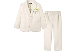 LOLANTA 2STK Pagen Jungen Anzug Leinen Jacke Hose Hochzeitsanzug, Kinderjacke Set, Taufe Zeremonie Prom Geburtstag Partykleidung, Jacke+Hose+Ansteckblume