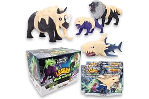 #sbabam FUNNY BOX Legend of Animals Night Skeleton, Giochi per Bambini da Edicola, 3 Pz, Animali Giocattolo per Bambini con Armatura Luminosa al Buio, Giocattoli Allungabili con Tigre, Squalo e Altri