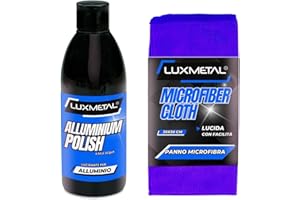 Lux Metal - Alluminium Polish Lucidante per Alluminio 250 Gr Pasta abrasiva lucidatura superfici in alluminio elimina graffi auto carrozzeria moto barca cerchi bici (Polish + Panno Microfibra)