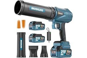GISAM Akku-Laubbläser, Bürstenloser Motor mit 2x4.0Ah Akkus,Leaf Blower,Luftmenge 800m³/h,Stufenloses Getriebe,3 DüSen, 1,82 Lbs Leicht für Garten,Laub,Staub & Schnee