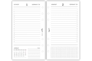 Agendepoint.it - Ricambio agenda organizer giornaliera a righe 2026 9,5x17cm 80gr 6fori bianco