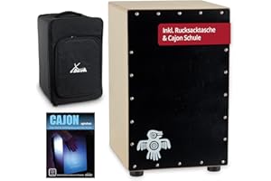 XDrum PERC CP-481 Cajon Peruana Black Wood Set (Set inkl. Cajon mit Birken-Korpus & Snareeffekt, passende Rucksack-Tasche für sicheren Transport & Aufbewahrung und Cajonschule für Einsteiger)