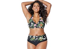 chuangminghangqi Donna Bikini a Vita Alta Imbottito Taglie Forti Costume da Bagno Due Pezzi Stampato Nuoto Costumi Mare