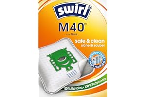 ‎SWIRL Swirl M 40 EcoPor Staubsaugerbeutel (10 Beutel), reißfeste Staubbeutel für einige Siemens & Bosch Staubsauger, im umweltfreundlichen Umkarton, 99,9% Filterung von Hausstaub & allergenem Feinstaub