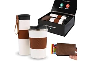 LA CASITA DE AMARA AMARA GIFT - Pack Regalo: Botella Agua Acero Inoxidable + Termo café + Cartera Tarjetero de Cuero. Idea de Regalos Originales para Hombre, Mujer o para Regalos de Cumpleaños.