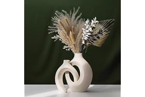 FENGAIM 2 in 1 Weiße Donut-Vase für Pampasgras, Keramikvasen für Blumen, Vase im nordischen Minimalismus-Stil, unregelmäßige Vase für Wohnzimmer, Schlafzimmer, Küche, Büro, Hochzeitsdekoration