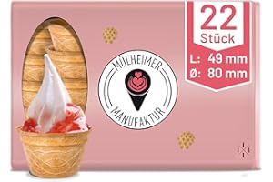 ‎MÜLHEIMER MANUFAKTUR MyNaschbar Waffelbecher VEGAN rund, 22 Stück,120 ml, 49 mm lang, Ø80 mm – Knusprige Softeisbecher zum Befüllen – für Eis, Softeis oder als Backform für Muffin & Cupcakes