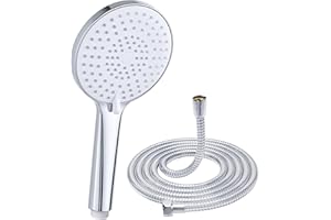Shower Head and Hose 1.6 m, YEAUPE PRO Hand Shower with 3 Jet Types, Round Large Shower Head (Φ120 mm), High Pressure Bath Shower, Universal Showerheads with Hose, Chrome