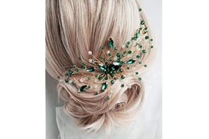 BERYUAN Women Gold Headpiece Teardrop Emerald Green Crystal Hair Vine Comb Wedding Hair Accessory Rhinestone Hair Piece Gift for Her Party Headress for Bride Bridesmaid Girls(Gold)