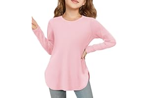 Haloumoning T-shirt à manches longues pour fille - Col rond - Manches longues - Couleur unie - Mignon - Tunique - Hauts de loisirs - Basique - Avec fentes latérales