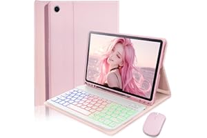 MICROTUNK Backlit Keyboard Mouse Case for Samsung Galaxy Tab A9+ PLUS (2023)/Tab A11+ PLUS (2025) 11-inch,with Wireless Bluetooth British Layout Keyboard and Mouse, Magnetic Design Detachable, Pink