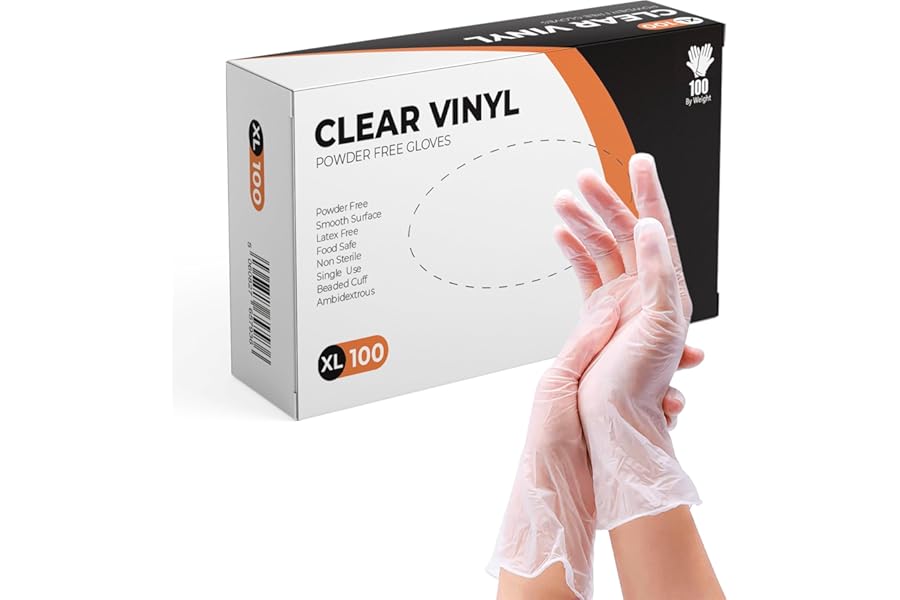 PRAIMA Clear Vinyl Gloves, 100 Count, Clear Disposable Gloves (100, X-Large)
