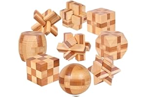 Gracelaza 9 Piezas Juguetes Rompecabezas de Madera Caja Set - IQ Juguete Educativo - 3D Brain Teaser Puzzle de Madera - Juego Niños y Adolescentes