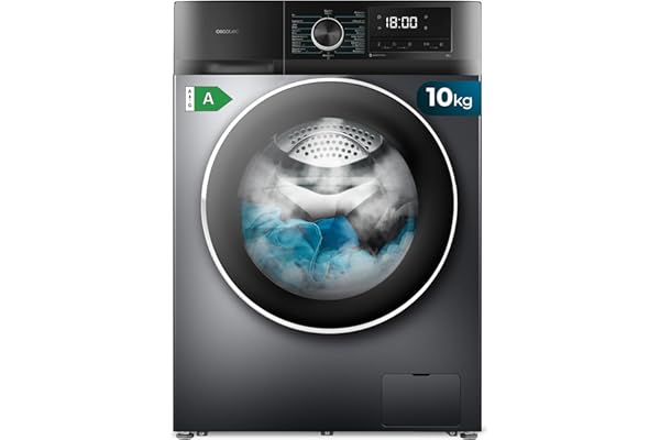 Cecotec Lavadora 10Kg de Carga Frontal Bolero Dresscode 10500 Inverter Steel A. 1950W, 1400 rpm, Motor Inverter Plus, Bajo Consumo, 16 Programas, Lavado con Vapor, Delay Start, Acero