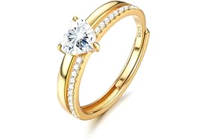 Adramata Bague Argent 925 Femme Bague Coeur Brillant CZ Bague Plaqué Or 18K Empilables Alliance Femme Bague de Fiancailles Bague Promesse Mariage Bague Pouce Reglable Bague Femme Argent/Or/Or Rose