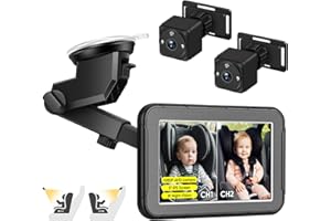 MYPIN 5'' Baby Car Camera & Monitor for Back Seat, 2 HD 1080P Cameras with IR Night Vision Function, 150° Wide View with Reusable Sucker Bracket, Real Time Infant Safety for Toddlers & New Parents