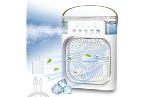 NTMY Portable Air Conditioner Fan, Mini Evaporative Air Cooler with 7 Colors LED Light, 1/2/3 H Timer, 3 Wind Speeds and 3 Sp