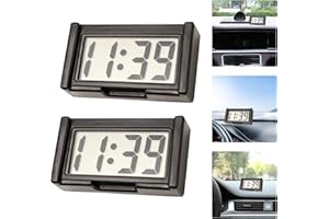 AOUZOVLI Digitaluhr 2-Teiliges Set Mini Uhr Kleine Digitaluhr Autouhr Kompakte Led-Anzeige für Uhrzeit und Datum mit Selbstklebender Rückseite, Geeignet für Autos, Familien und Outdoor-Aktivitäten (Schwarz)