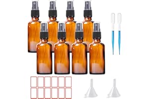 TOKINCEN Braunglas Sprühflasche 8x50ml Glas Leere Zerstäuber Feinnebel Apotheker Flasche Nachfüllbar Parfümzerstäuber mit Trichter und Etikettenaufkleber für Make-up, Wasser, Reiseflüssigkeit
