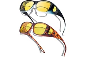 Myiaur 2 Pack Night Driving Over Glasses for Women Men Polarised Anti Glare Headlight Glasses Yellow Lens for Nighttime, Rainy& Foggy Conditions