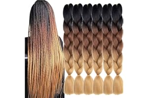 Ali Show 6 Pieces/Lot Ombre Synthetic Braiding Hair Jumbo Braids Hair Braiding Kanekalon Mambo Twist Synthetic Hair Extension (24 Inches, Black Brown)