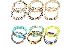 JEOPKO 12 Pieces Waist Beads, Elastic Waist Bead Chains Summer Body Chains Colorful Belly Beads African Bikini Jewelry Chains for waist beads african Women and Girls.