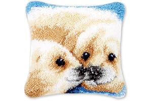 Coopay Latch Hook Kissen Kit, Tier Knüpfkissen Set für Anfänger Erwachsene oder Kinder zum Selber Knüpfen, DIY Knüpfteppich Knüpfpackung, Siegel, Knüpfhaken Set 43 x 43 cm