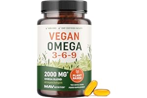 MAV NUTRITION Vegan Omega 3 6 9 Supplements | 2000MG Plant-Based Triple Omega 369 Blend | Heart, Brain, Skin, and Eye Health Support | Vegan Fish Oil Alternative | Essential Fatty Acids Complex | Non-GMO | 60 Ct