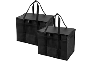 SYUTBOU 2 stycken isolerade leveransväskor, 41 x 23 x 33 cm svart – termoväska kylväska vikbar shoppingväska stor för livsmedel och varma måltider transport