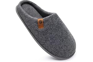 ONCAI Mens Felt Slippers Winter Warm Memory Foam Home House Shoes With Non-Slip Rubber Sole
