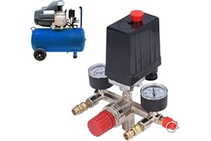 ALVINLITE Válvula De Control Del Interruptor De Presión Del Compresor De Aire, Manómetros Del Regulador Del Colector Del Interruptor De Presión, Regulador Del Colector Del Interruptor Vertical 90‑120 PSI CA 240