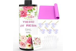 YIEHO Resina UV 500g Kit-Resina UV Transparente Ultravioleta de Resina Epoxi UV Transparente, Para la Producción de Joyas Artesanales con Almohadilla de Silicona