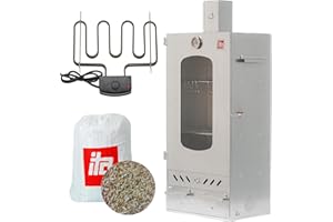 ITA Ahumador Eléctrico 7012 - Smoker Premium Eléctrico con Calefacción - Armario con Ventana y Chimenea - Acero Aleado - Calidad UE, Directo del Fabricante - 81 cm con 3 Estantes