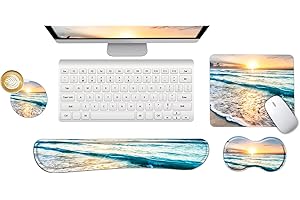 ‎NEWPLENTY Wrist Rest Keyboard + Mouse Pad + Wrist Rest + Coaster, Memory Foam 4-in-1 Wrist Rest Mouse Pad Set for Computer, Laptop, Home & Office