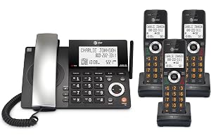 AT&T DECT 6.0 Corded/Cordless Home Phone with 3-Handset and Answering Machine, Smart Call Blocker, Caller ID, Large Backlit Display, Big Button, Speakerphone, Intercom: CL84318 (Charcoal Black)