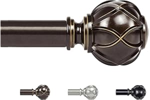 KAMANINA Bronze Curtain Pole 80 to 218 cm, 22 mm Diameter Curtain Poles for Eyelet Curtains, Extendable Curtain Rod with Netted Texture Finials, Brackets