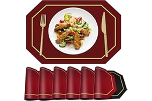 ANUNU Ovale Tischsets Platzset 6er Set, Leder Tischsets Abwaschbar Doppelseiten Farbe Platzset Wasserdicht Innen- und Außentischsets für Esstisch, Küche, Restaurant (Rot und schwarz)
