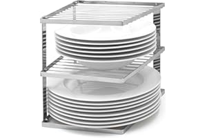 joeji's Kitchen Portapiatti Senza oscillazioni salvaspazio per la Cucina Mensole salvaspazio Cucina per mobili a Piastre angolari 25x25x19cm Argento