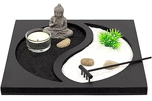 Carousel Home and Gifts Miniature Desktop Stress Relief Meditation Yin Yang Buddha Zen Garden Set