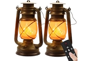 Hzitcigm Lanterne LED Extérieure, Vintage Lanterne Jardin avec Télécommande 4 Modes D'éclairage Lanterne Camping Sans Fil à Piles Tempête LED Lanterne avec Effet Flammes Décorative Pour Jardin, 2 Pack