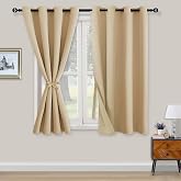 XWZO Opaque Curtains Blackout Curtains with Eyelets 2 Pieces Window Curtains with Pleat Holder Lightproof Curtains for Bedroom Living Room Office 138 x 132 cm Beige