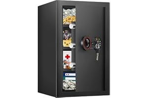 TISKGG 75L Großer Safe Tresor Feuerfest für Zuhause, Digitaler Tresore mit Zahlenschloss, Drei abnehmbare Regale und Sensor-Licht, Möbeltresor für Geld, Schmuck, Reisepass und Dokument