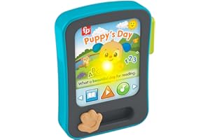 Fisher-Price Tablet delle Storie di Cagnolino Ridi e Impara, giocattolo per neonati, finto tablet con musica e luci; per bambini +6 mesi, multilingue: Inglese, Italiano, Portoghese, Spagnolo, JFJ88