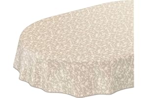 ANRO Mantel de hule lavable, para jardín, redondo, ovalado, rectangular, para interior y exterior, rosas doradas, ovaladas, 160 x 140 cm, con dobladillo, ribeteado