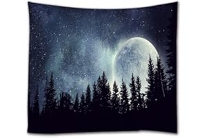 A.Monamour Arazzo da Parete Grande Mandala Luna Piena Luminosa nel Cielo Stellato di Notte Alberi della Foresta della Natura Telo Tessuto Tenda Tovaglia Copriletto Arazzi Murale Decorazione